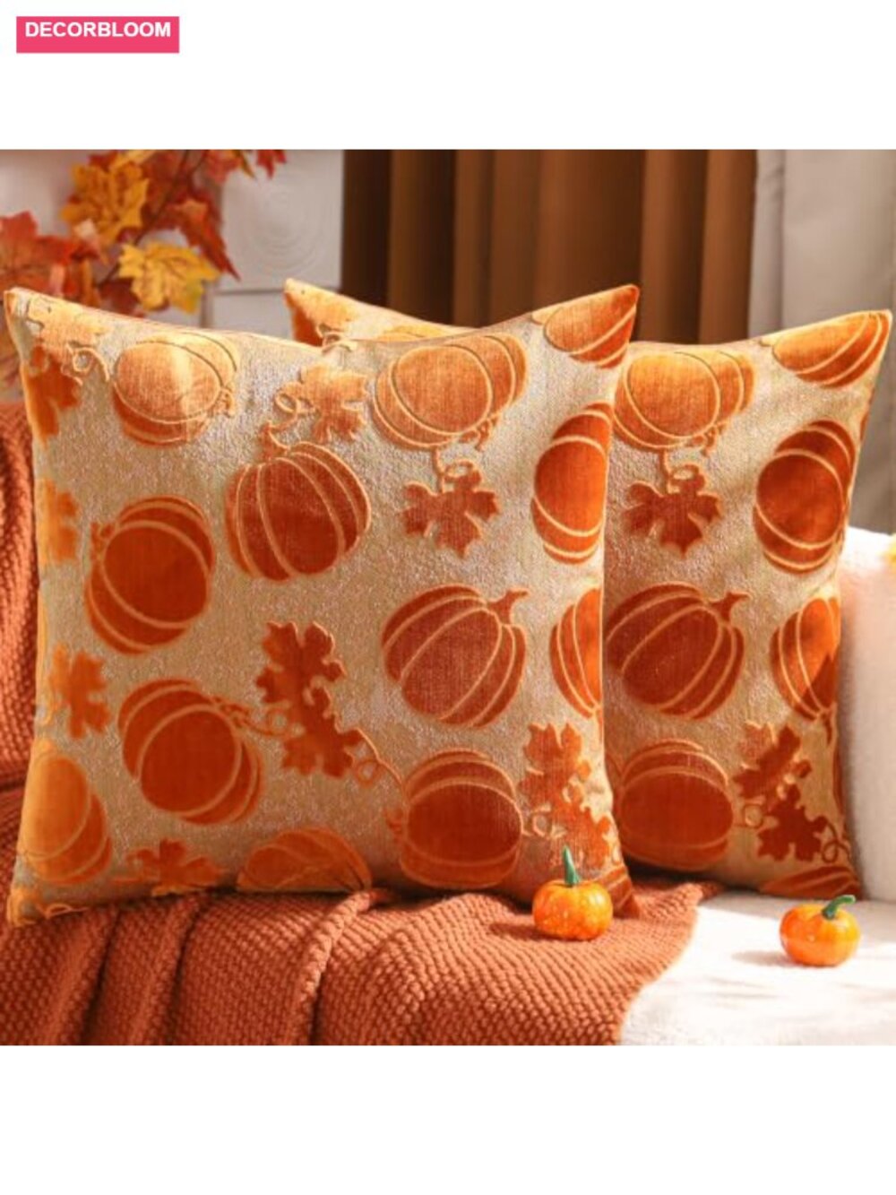 Set of 2 Halloween Pumpkin Polyester Throw Pillow Covers 20x20